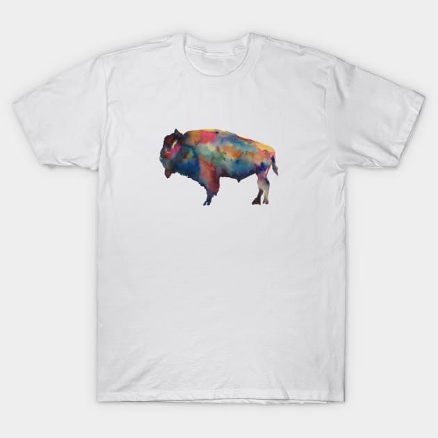 Buffalo Bison Colorful Cowboy Watercolor Art T-Shirt by CunninghamWatercolors